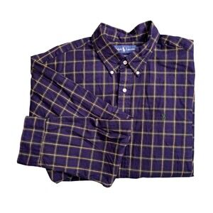 Ralph Lauren Mens XXL Navy Green Yellow Plaid Cotton Button Down Long Slv‎ Shirt